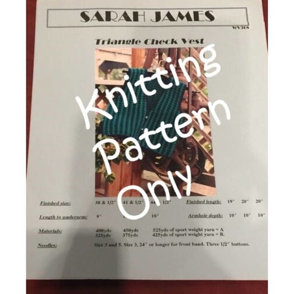 New Sarah James WV308 Triangle Check Vest Sweater Knitting Pattern - Picture 1 of 2